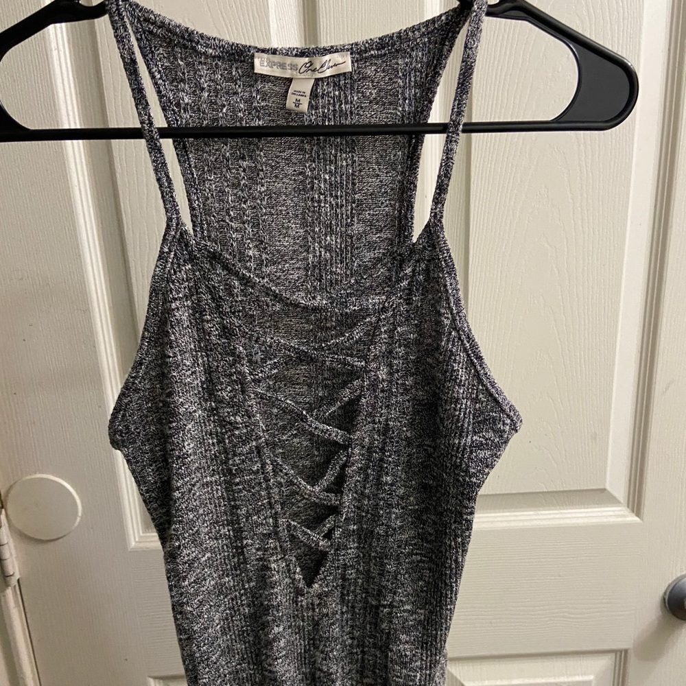 Express One Eleven Marled Grey Bodysuit lace up